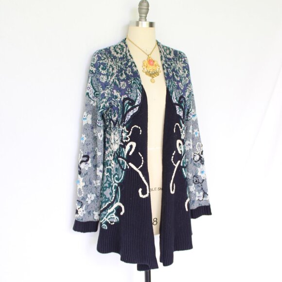 Anthropologie HWR Monogram Emma embroidered wool waterfall Cardigan Sweater M - Picture 4 of 12